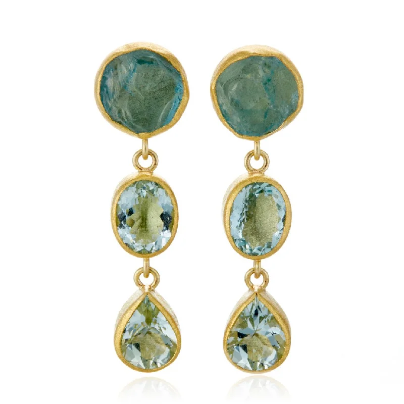 Versatile Layering Jewelry For Effortless Chic Rough Aquamarine Triple Station Earrings Versatile Layering Jewelry For Effortless Chic Rough Aquamarine Triple Station Earrings