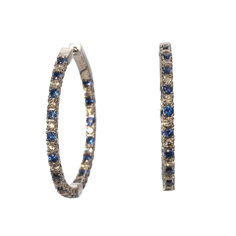 Final Call For Exquisite Jewelry At Reduced Rates Sapphire & Diamond Inside Out 14K White Gold Flexible Hoops Final Call For Exquisite Jewelry At Reduced Rates Sapphire & Diamond Inside Out 14K White Gold Flexible Hoops