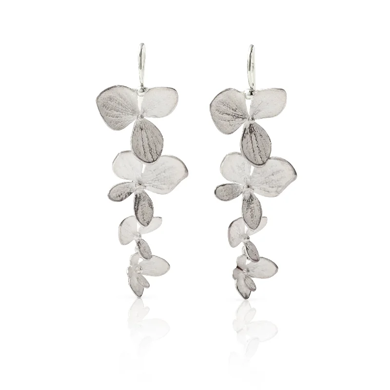 Luxury Jewelry Now At Special Promotional Rates Silver Four-Part Hydrangea Drop Earrings Luxury Jewelry Now At Special Promotional Rates Silver Four-Part Hydrangea Drop Earrings