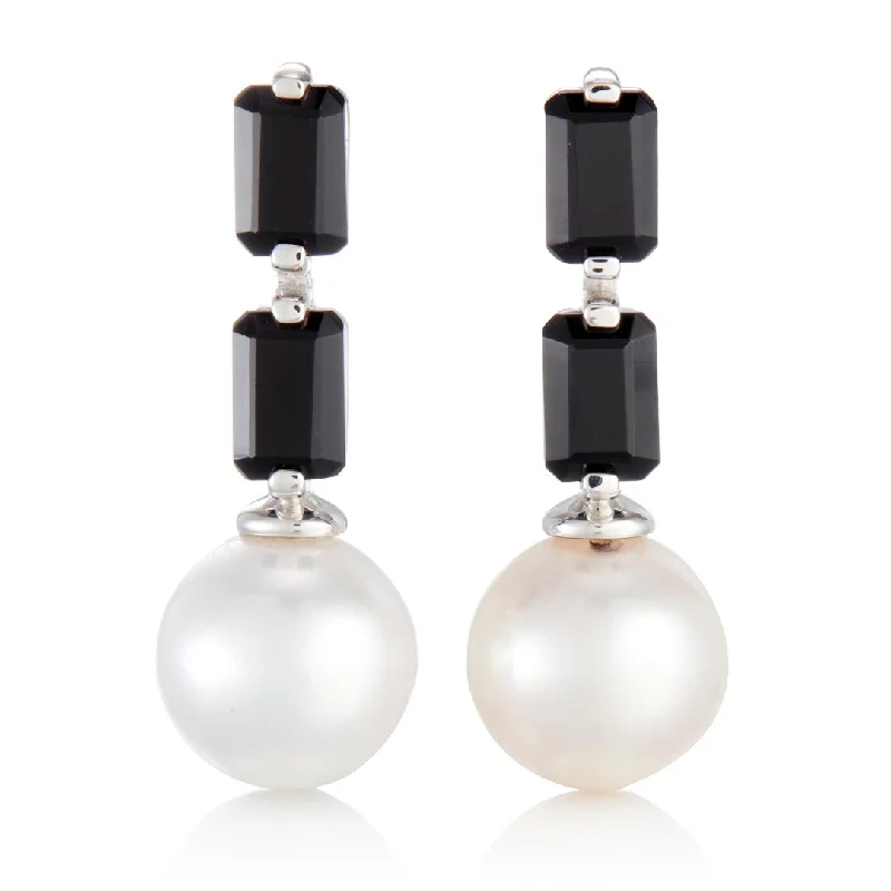 Modern Statement Jewelry For Bold Styling Black Spinel Baguette & Pearl Drop Earrings Modern Statement Jewelry For Bold Styling Black Spinel Baguette & Pearl Drop Earrings