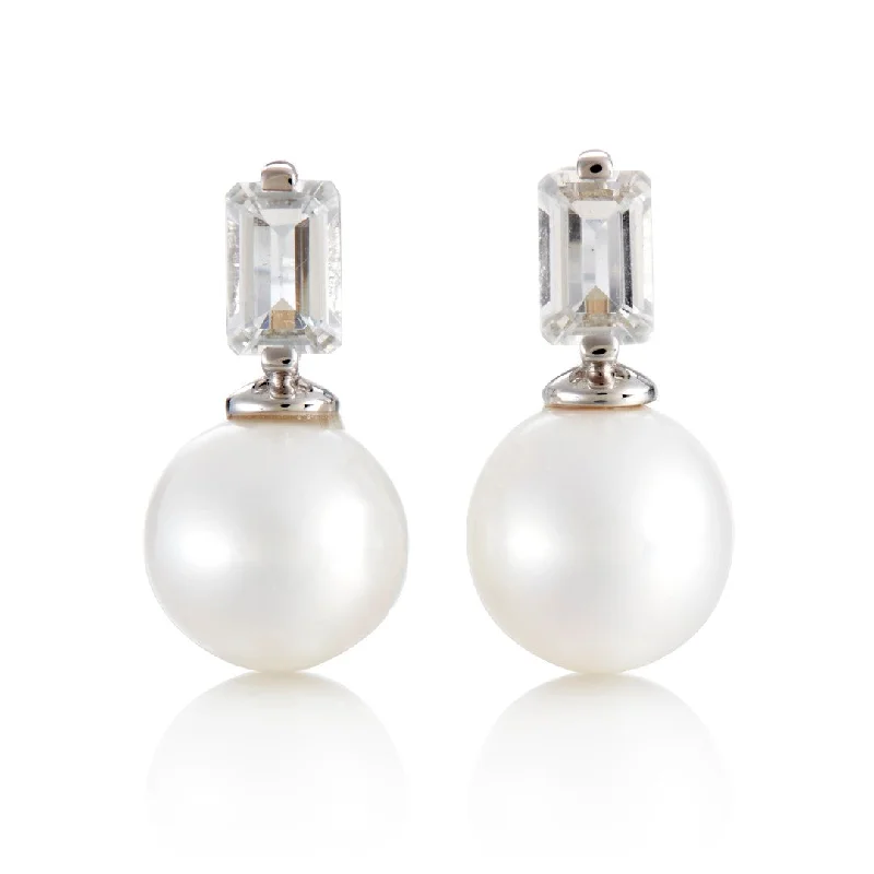 White Topaz & Pearl Drop Earrings