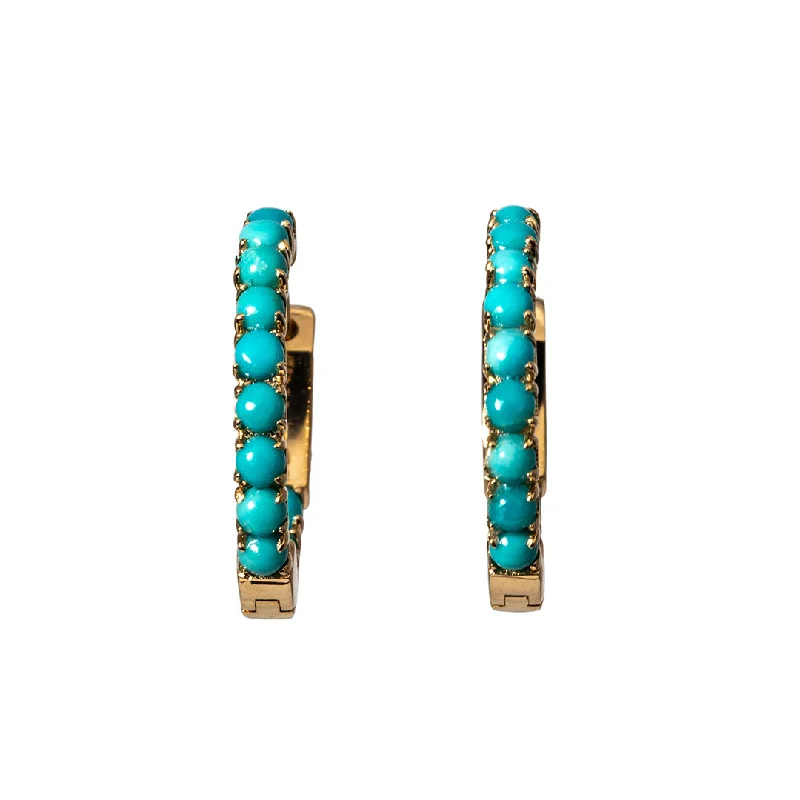 Luxury Meets Affordability – Jewelry Sale Live Now Turquoise Inside Out 14K Yellow Gold Small Hoop Earrings