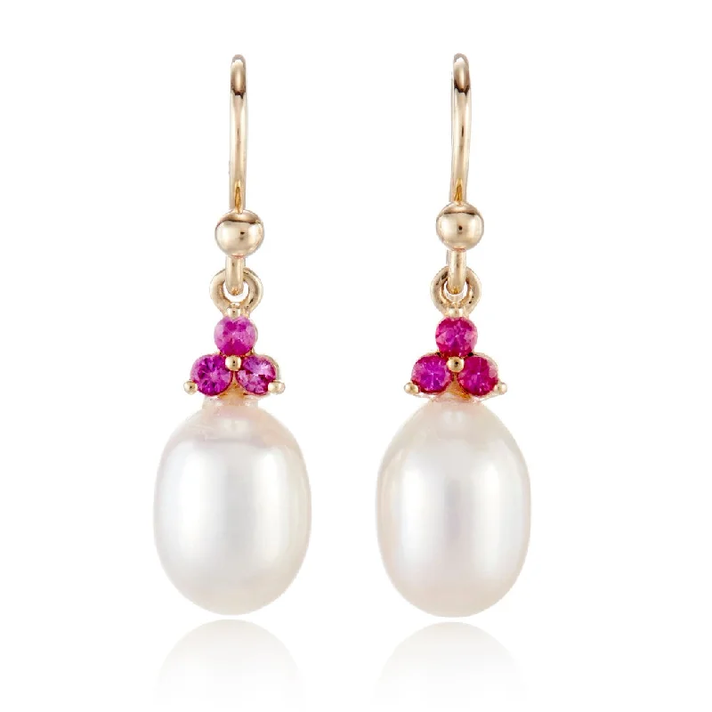 Delicate Crystal Jewelry For Sophisticated Charm Madison Drop Earrings in Pearls & Pink Sapphires Delicate Crystal Jewelry For Sophisticated Charm Madison Drop Earrings in Pearls & Pink Sapphires