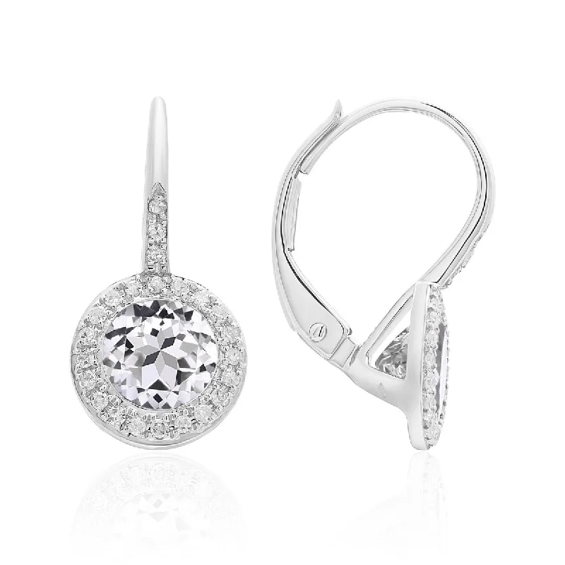 Dainty Floral Jewelry For Feminine Elegance White Topaz & Diamond 14K White Gold Martini Leverback Earrings Dainty Floral Jewelry For Feminine Elegance White Topaz & Diamond 14K White Gold Martini Leverback Earrings