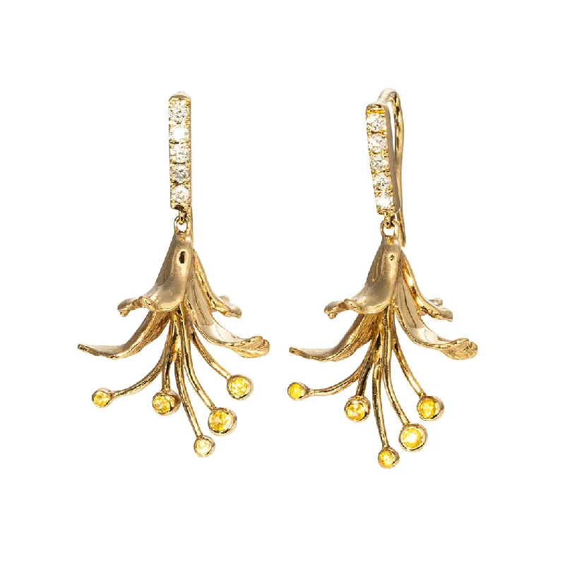 Elegant Rose Gold Jewelry For A Stylish Touch Yellow Sapphire & Diamond 14K Gold Honeysuckle Earrings