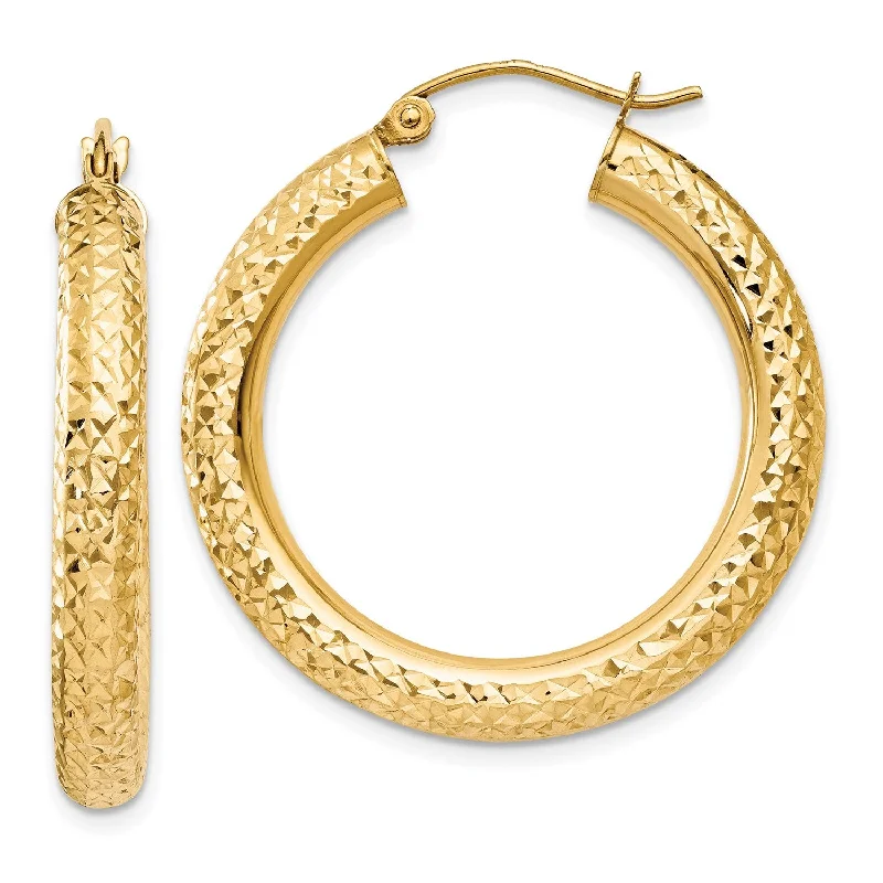 Affordable Elegance – Special Jewelry Sale Now Live 14KT Yellow Gold 30X4MM Diamond-cut Hoop Earrings