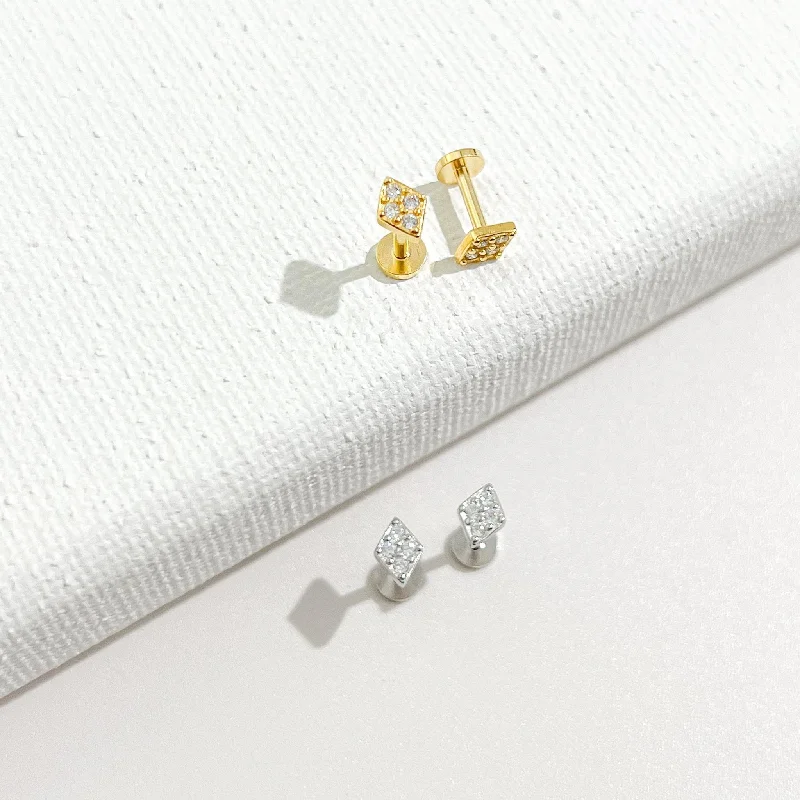 Grab Your Dream Jewelry At The Lowest Prices Rhombus Sterling Silver Threadless Flat Back Stud