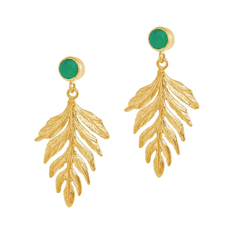 Exclusive Jewelry Offers – Shine For Less Gold Green Agate Fern Earrings