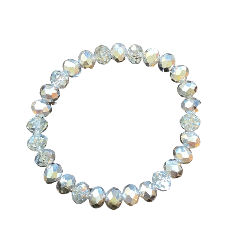 Silver And Clear Faceted Rondelle 8mm Bracelet