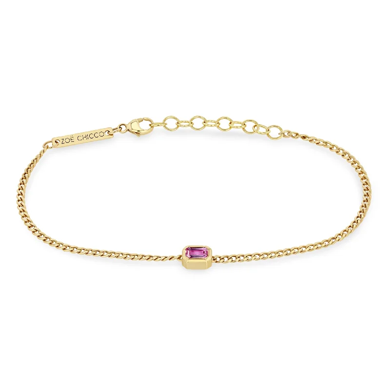 Seasonal Jewelry Deals – Elevate Your Style 14k Emerald Cut Pink Sapphire XS Curb Chain Bracelet