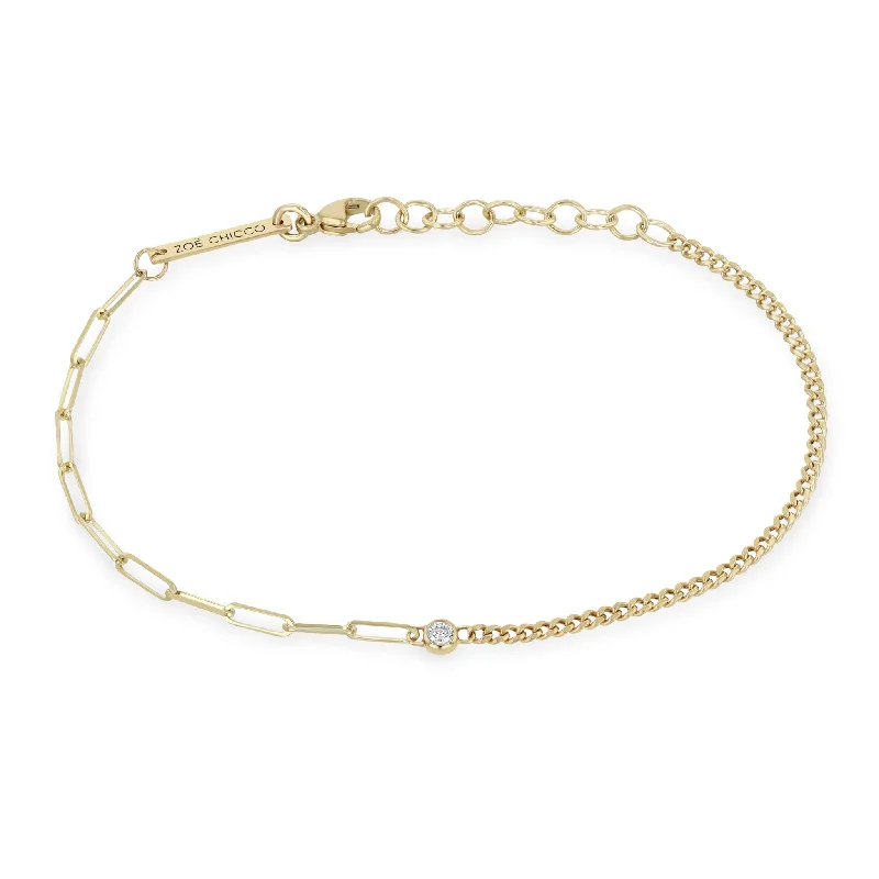 Shop Dazzling Jewelry With Special Promotional Discounts 14k Floating Diamond Mixed XS Curb & Small Paperclip Chain Bracelet