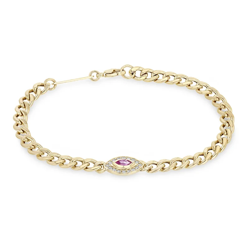 Bestselling Jewelry Now On Sale – Elevate Your Look 14k Medium Curb Chain Marquise Pink Sapphire Halo Bracelet
