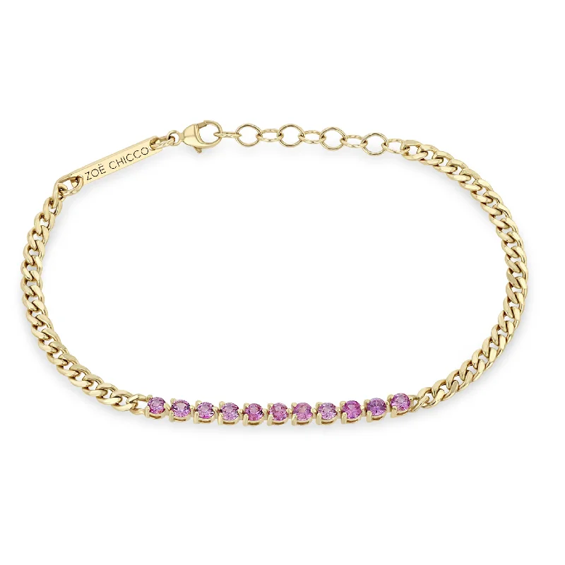 Exclusive Jewelry Sale – Sparkle For Less 14k Pink Sapphire Tennis Segment Small Curb Chain Bracelet