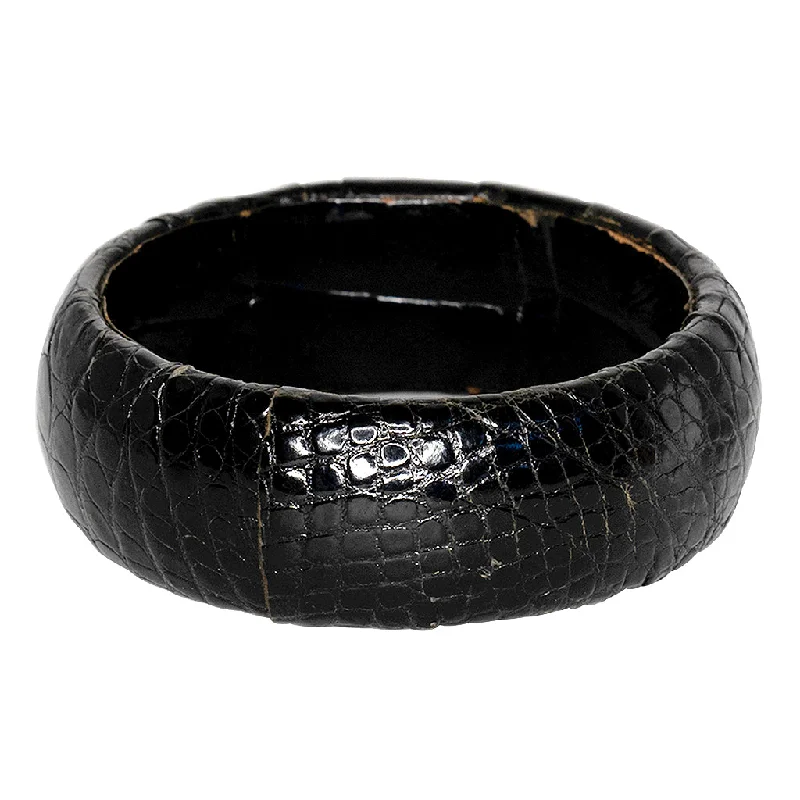 Luxury Handcrafted Jewelry For Elegant Looks Vintage Black  Alligator Leather Bangle Bracelet