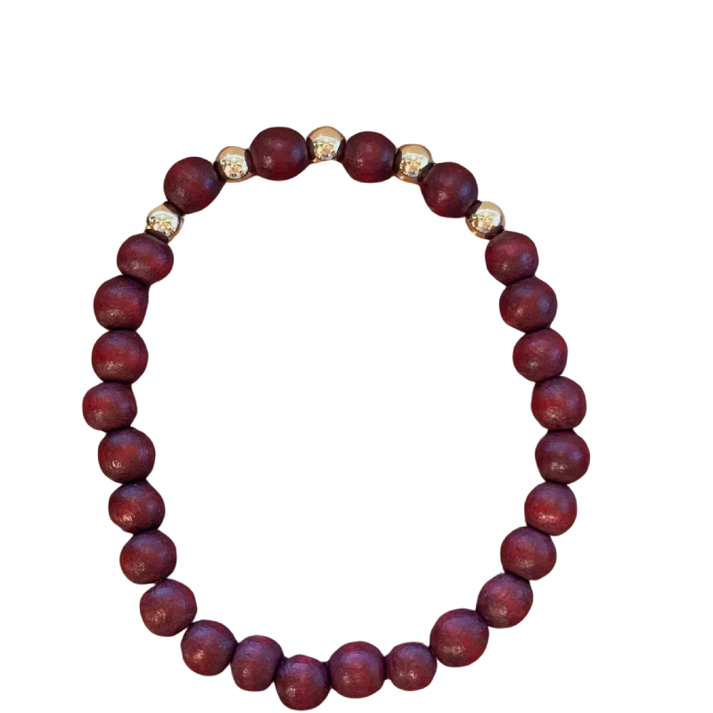 High-End Jewelry, Now More Affordable Than Ever Kenley 14kt Gold Filled Burgundy Red Wood 6mm Bracelet