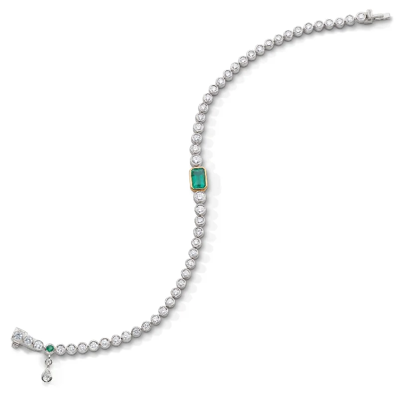 Classic And Modern Jewelry Styles On Sale Bezel Set Diamond & Emerald Tennis Bracelet