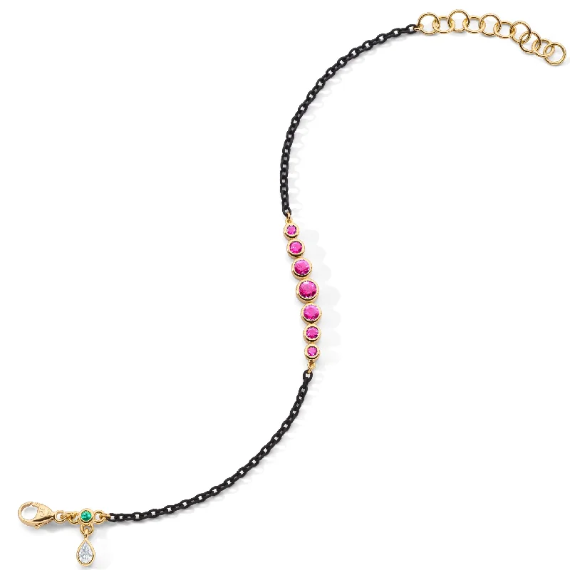 Grab Your Favorite Jewelry At The Lowest Prices Bezel Set Round Pink Sapphire and Black Steel Tennis Bracelet