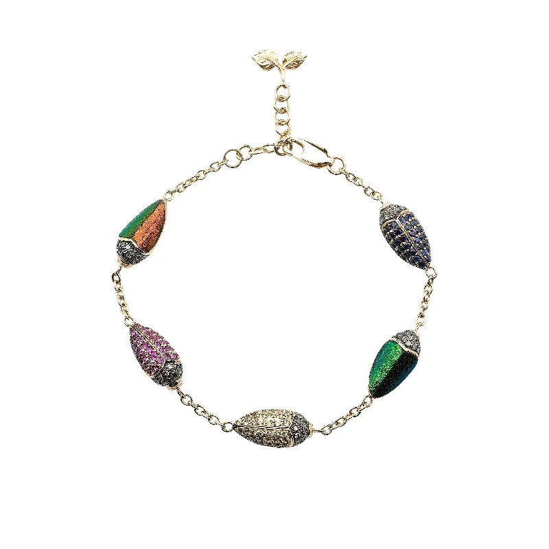 Limited-Time Offer On Elegant Jewelry Pieces Scarab Multicolor 18K Gold & Silver Bracelet w. Sapphires & Tsavorites