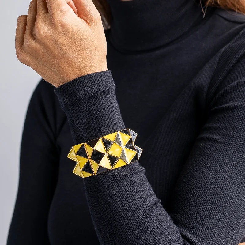 Affordable Luxury Jewelry – Style At A Great Price Black and Yellow Enamel Pyramid Bracelet
