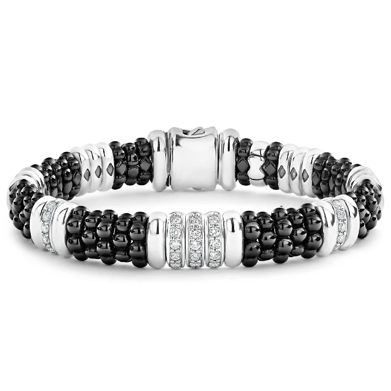 Black Caviar Five Station Ceramic Diamond Bracelet | 9mm