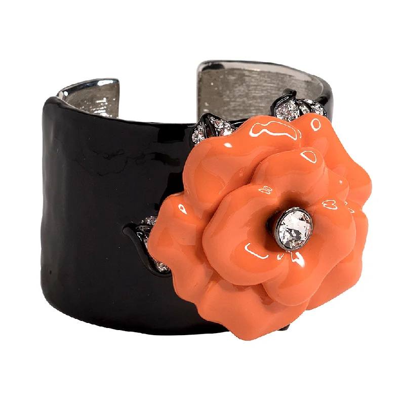 Flash Sale On Stunning Jewelry – Don't Miss Out Black Cuff with Coral Flower