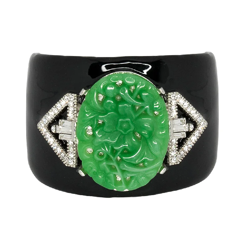 Personalized Jewelry At Special Discount Rates Black Enamel & Carved Jade Cuff