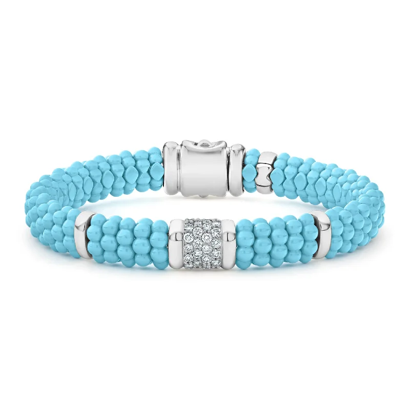 Modern Statement Jewelry For Bold Styling Blue Caviar Single Station Ceramic Diamond Bracelet | 9mm