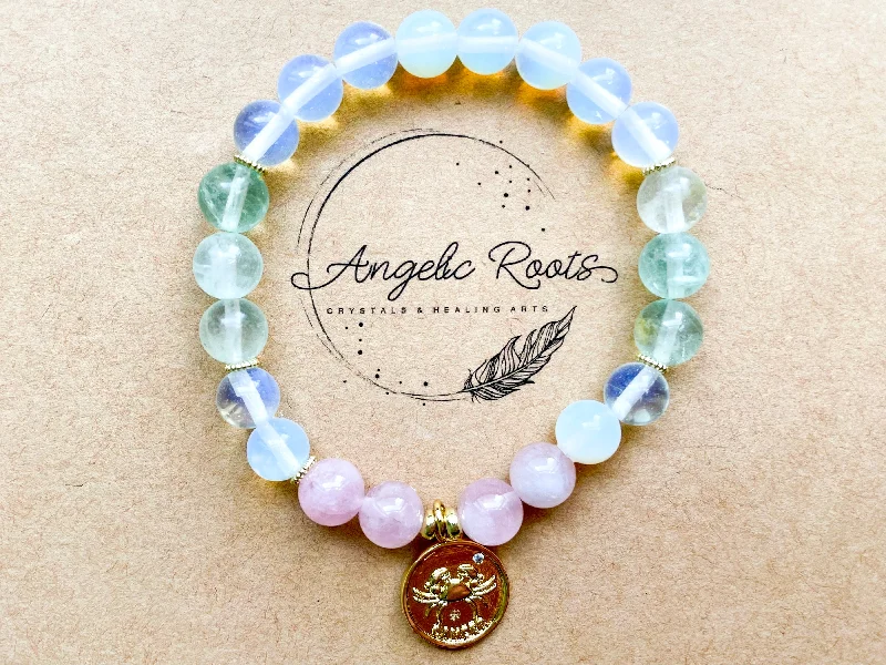 Handcrafted Beauty At Affordable Prices CANCER GOLD EDITION Opalite, Fluorite, Rose Quartz Beaded Bracelet || Reiki Infused