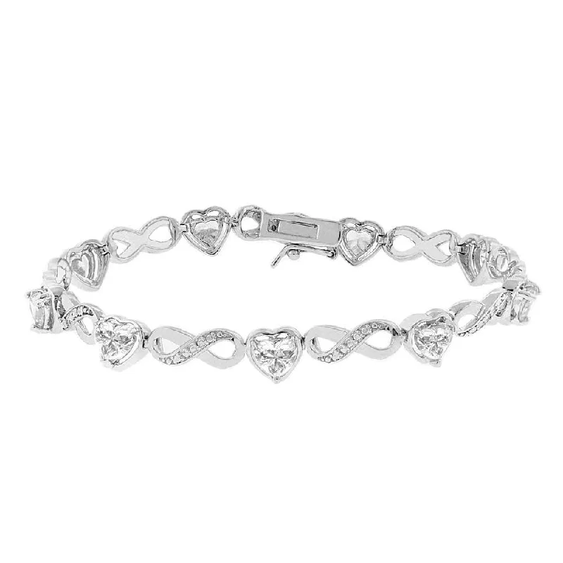 Timeless Elegance Now At Special Discounts Amanda 18k White Gold Plated Infinity Heart Tennis Bracelet with Simulated Diamond Crystals Timeless Elegance Now At Special Discounts Amanda 18k White Gold Plated Infinity Heart Tennis Bracelet with Simulated Diamond Crystals