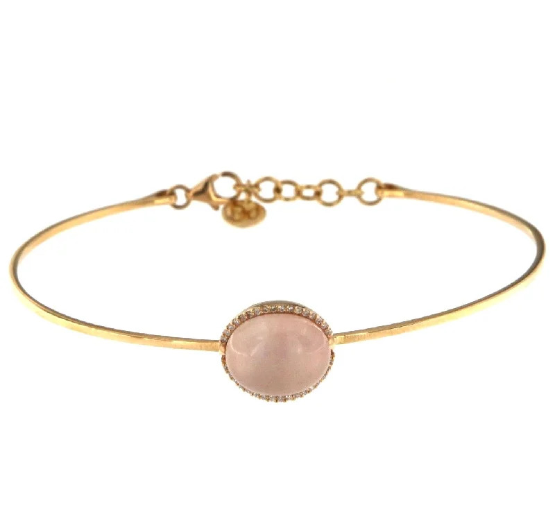 Luxury Meets Affordability – Jewelry Sale Now Live Cabouchon 18K Rose Gold Bracelet w. Diamonds & Pink Quartz