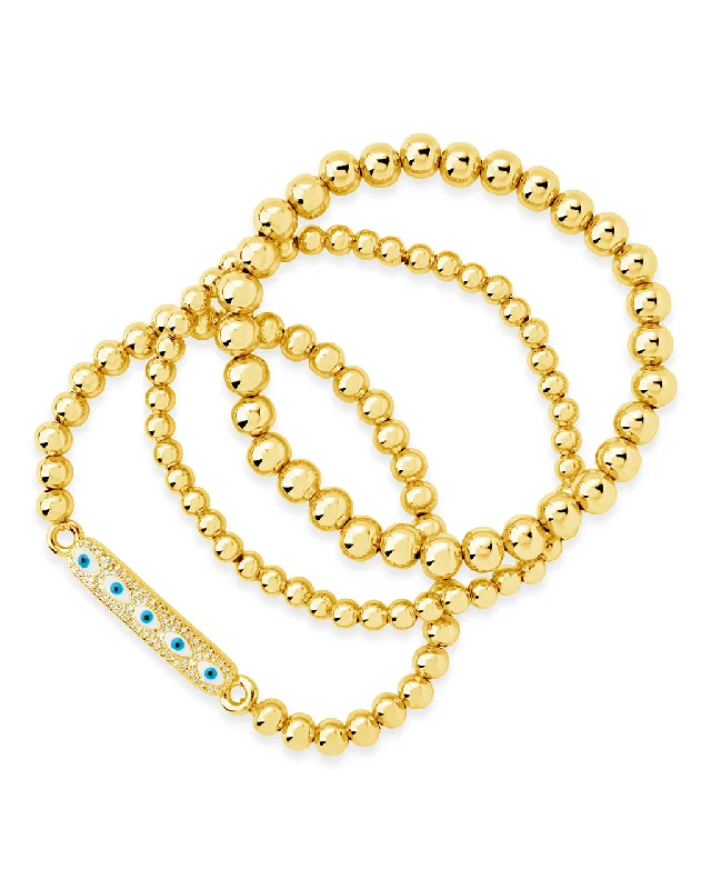 Stunning Jewelry At Even More Stunning Prices CZ & Enamel Evil Eye Beaded Bracelet Set of 3