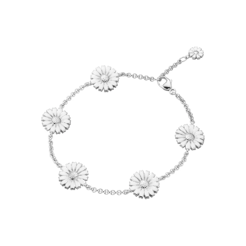 Breathtaking Jewelry At Limited-Time Savings Daisy Five Flower Silver Bracelet w. White Enamel