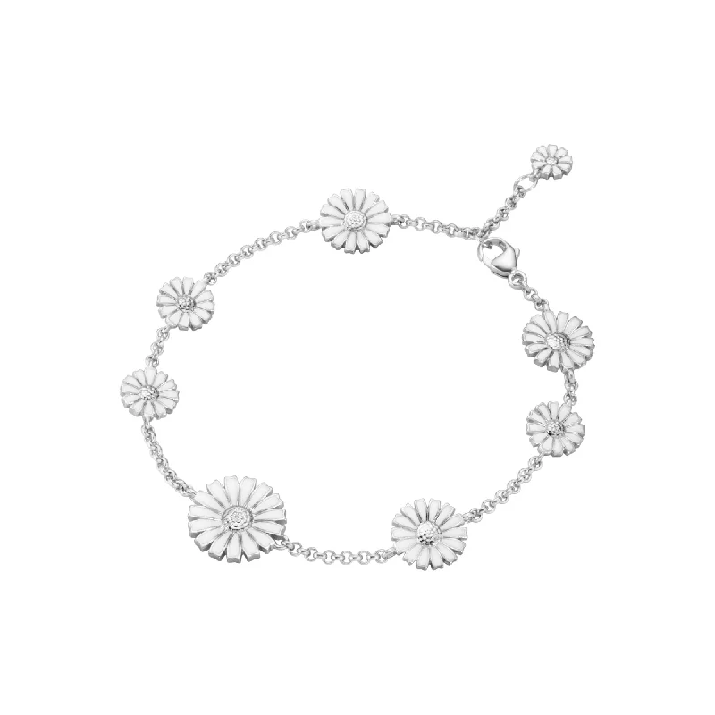 Huge Savings On Premium Jewelry Styles Daisy Seven Flower Silver Bracelet w. White Enamel