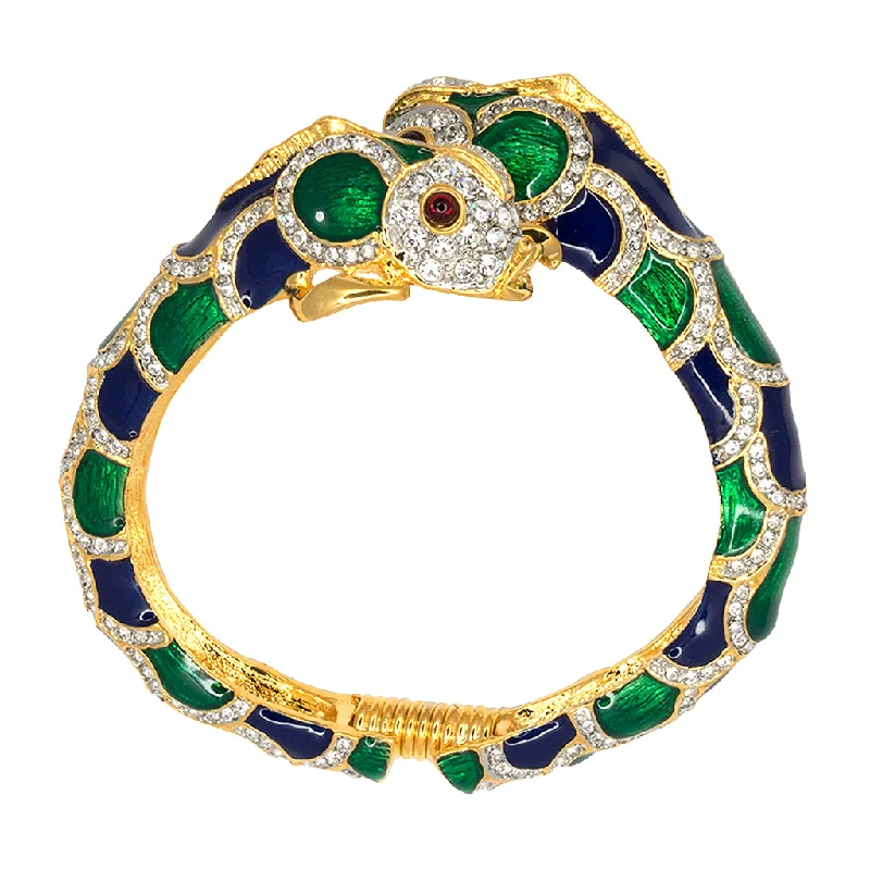 Handmade Pearl Jewelry For Timeless Elegance Green, Blue & Crystal Fish Head Bracelet