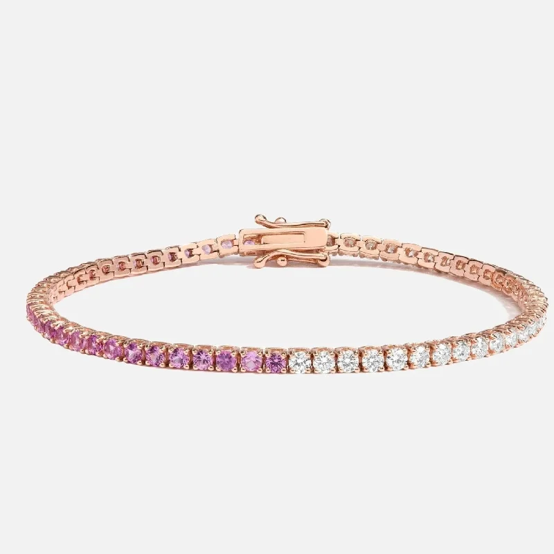 Elevate Your Outfit With Discounted Statement Jewelry Half Diamond Half Pink Sapphire Bracelet