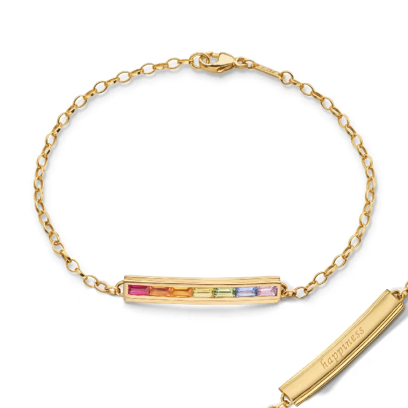 Romantic Heart-Shaped Jewelry For Special Gifts "Happiness" Rainbow Baguette Sapphire Petite Poesy Bracelet