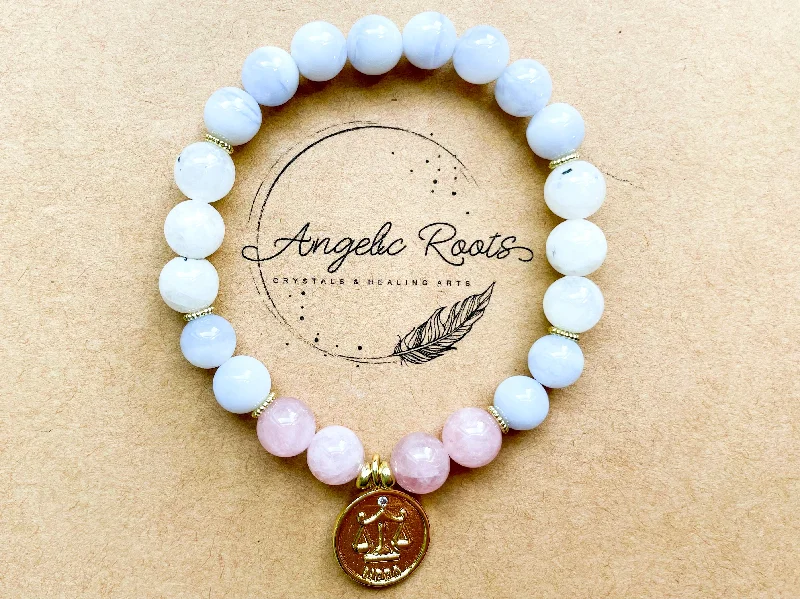 Handcrafted Jewelry Sale – Unique Designs At Low Prices LIBRA GOLD EDITION Blue Lace Agate, Moonstone, Rose Quartz Beaded Bracelet || Reiki Infused Handcrafted Jewelry Sale – Unique Designs At Low Prices LIBRA GOLD EDITION Blue Lace Agate, Moonstone, Rose Quartz Beaded Bracelet || Reiki Infused
