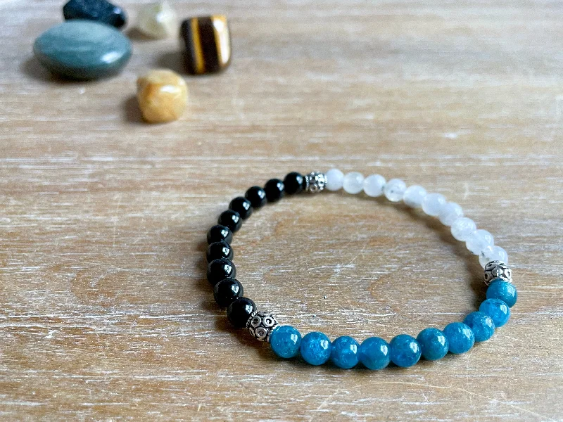 The Perfect Jewelry Piece At The Perfect Discount Masculine Line || Apatite, Black Tourmaline & Rainbow Moonstone 6mm Beaded Bracelet