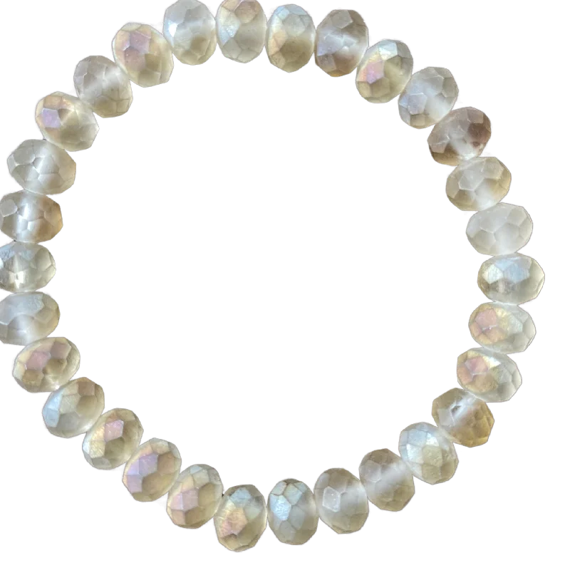 Fashion-Forward Geometric Jewelry For Contemporary Style Matte Cream With Gold Faceted Rondelle 8mm Bracelet