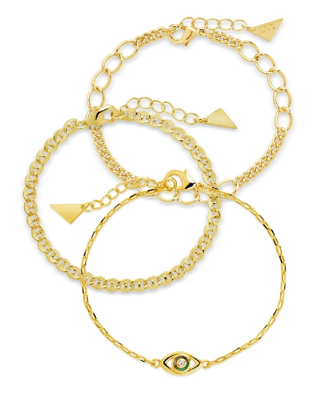 Get Ready To Sparkle – Special Jewelry Discounts Mother of Pearl Evil Eye & Chain Bracelet Set of 3
