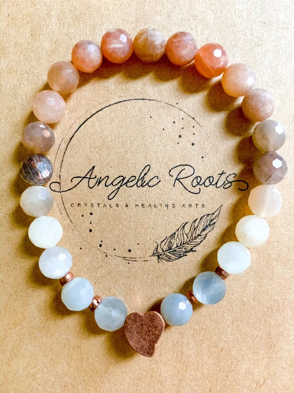 Classic And Modern Jewelry Styles On Sale Multicolor Moonstone & Copper Beaded Bracelet || Reiki Infused