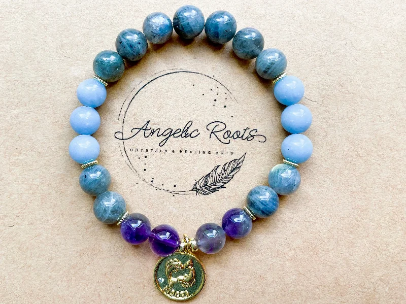 Luxury Jewelry Sale – Elegant Styles At Unbeatable Prices PISCES GOLD EDITION Amethyst, Labradorite, Angelite Beaded Bracelet || Reiki Infused