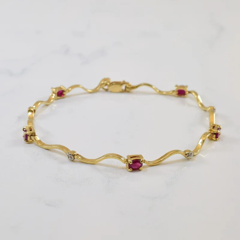 Seasonal Jewelry Sale – Upgrade Your Collection Ruby & Diamond Wave Link Bracelet | 1.10ctw, 0.02ctw | 7" |