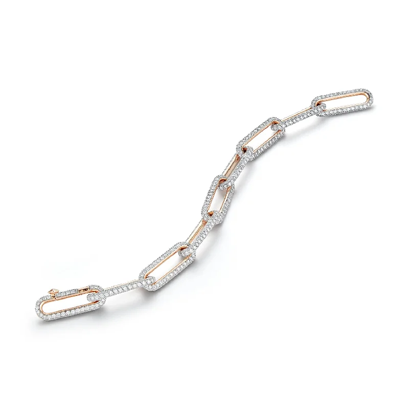 SAXON 18K GOLD ALL DIAMOND ELONGATED CHAIN LINK BRACELET