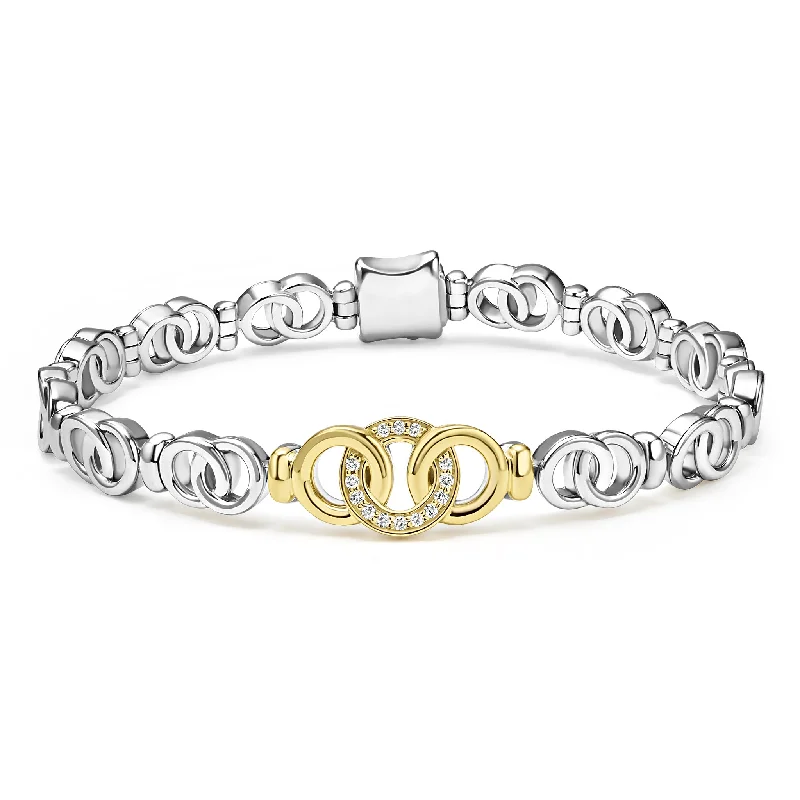 Signature Caviar Two-Tone Interlocking Diamond Link Bracelet