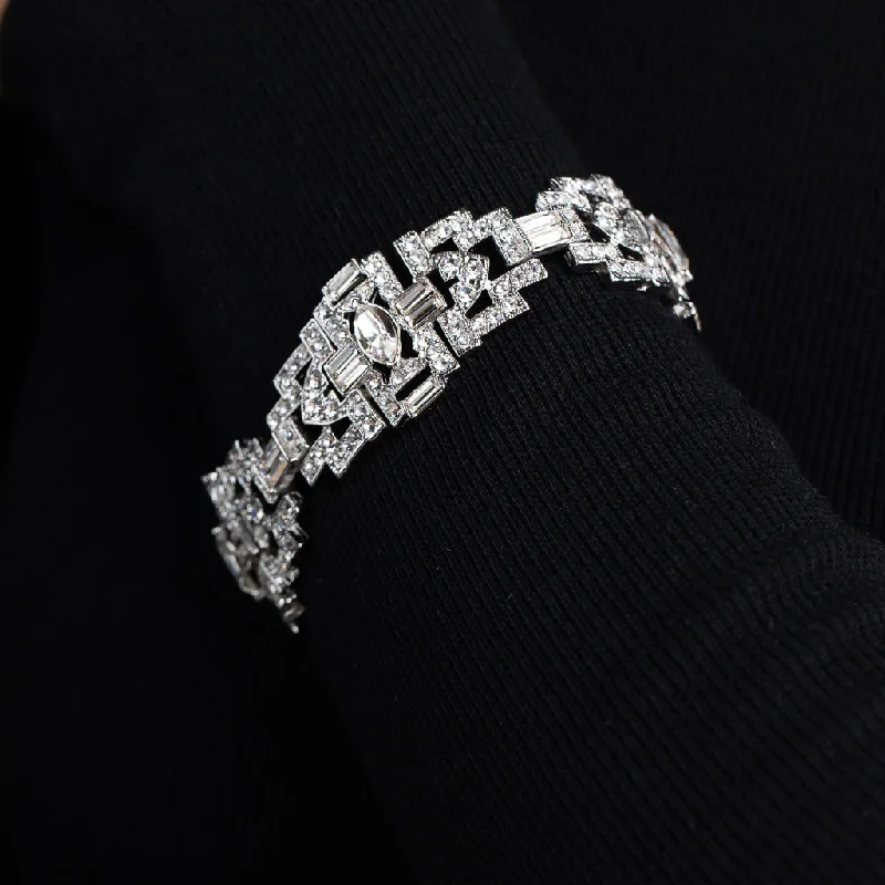 Stunning Statement Jewelry, Unbeatable Discounts Silver and Crystal Art Deco Link Bracelet