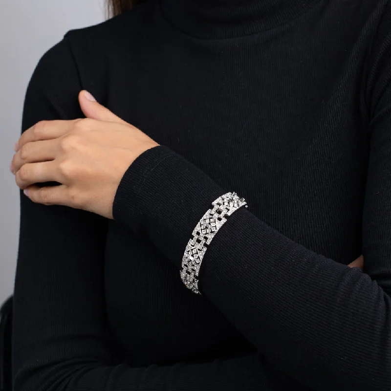 Sparkle For Less – Shop Our Limited-Time Jewelry Deals Silver and Crystal Deco Link Bracelet
