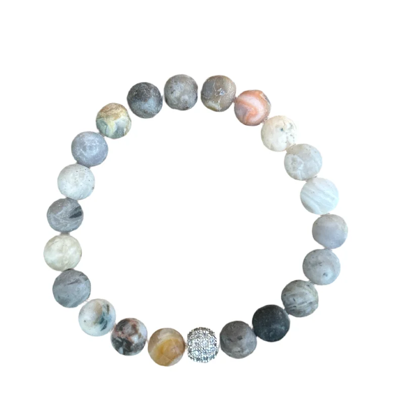 Waterproof Stainless Steel Jewelry For Lasting Beauty Silver Pave Matte Bamboo 8mm Bracelet