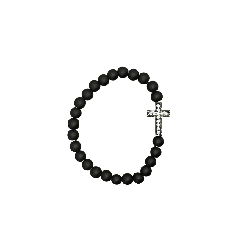 Seasonal Jewelry Sale – Upgrade Your Style Today Small Gunmetal Pave Cross Matte Black 6mm
