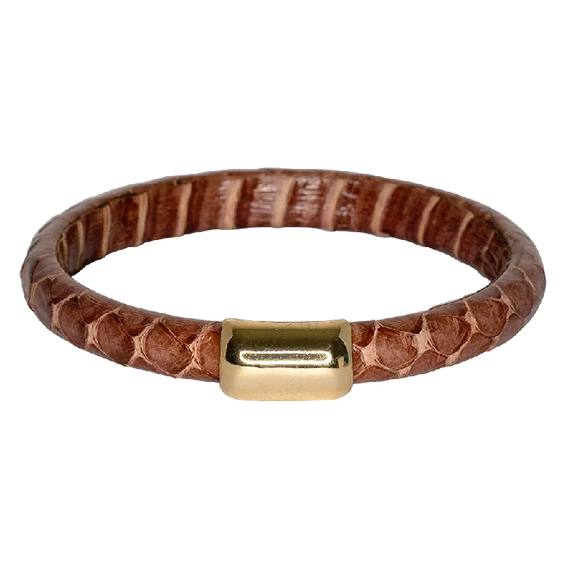 Trendy Minimalist Jewelry For Everyday Wear Vintage Snake Leather Bangle Bracelet - Brown